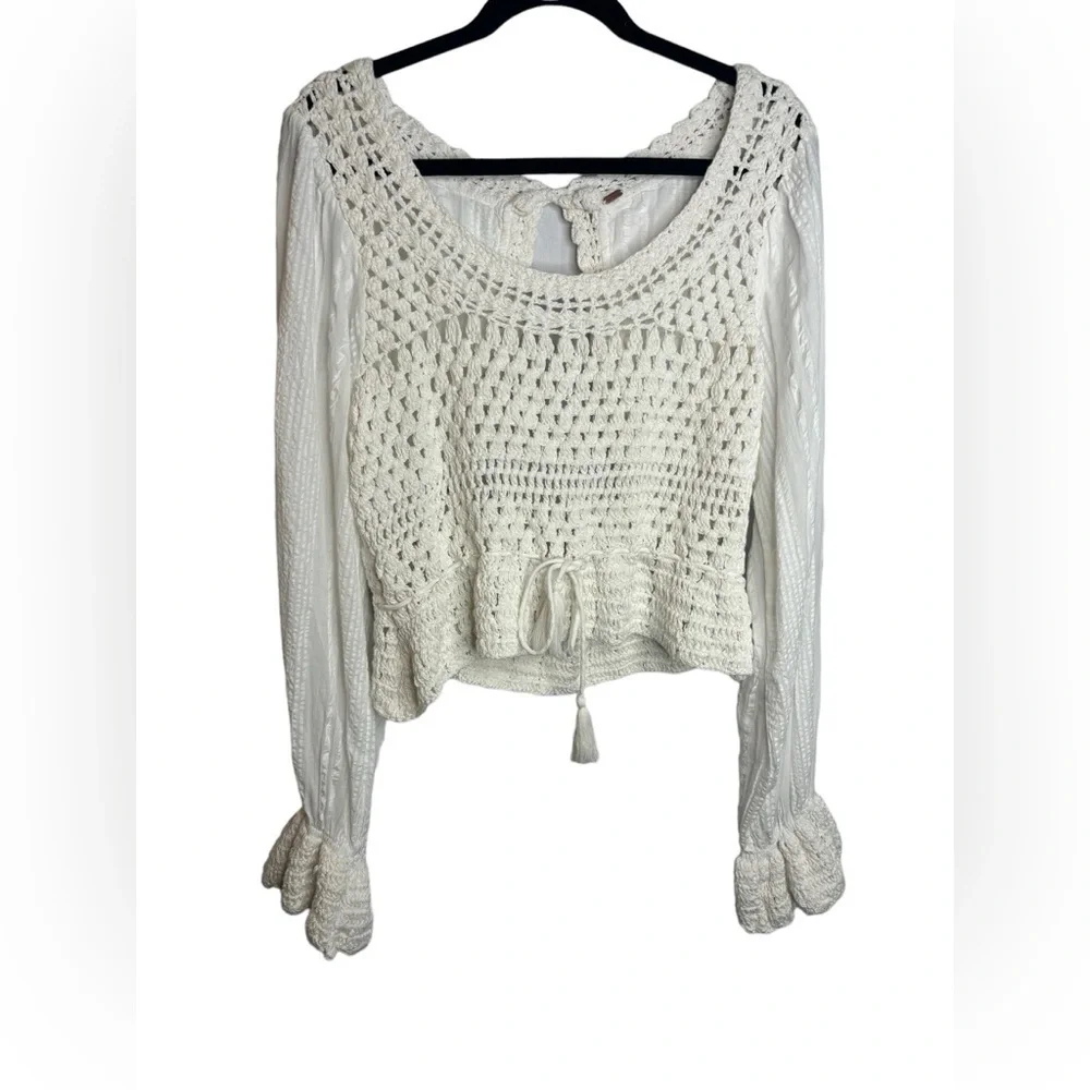 Free People Crochet Knot Festival Boho Top in Ivory